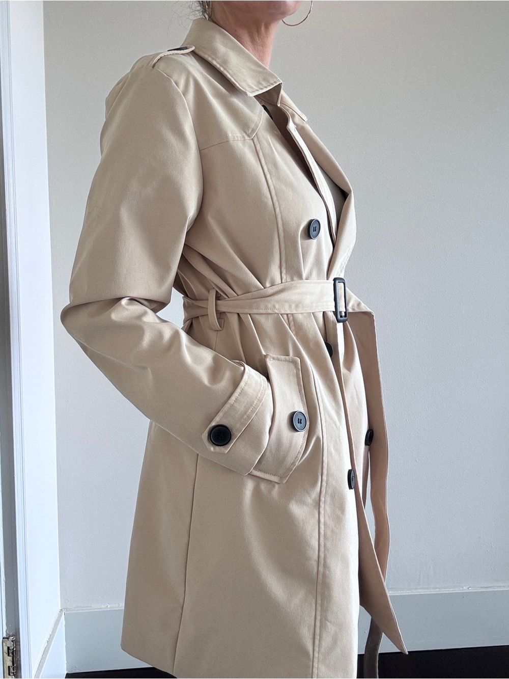 Amazon Beige Double-Breasted Trench Coat with Belt